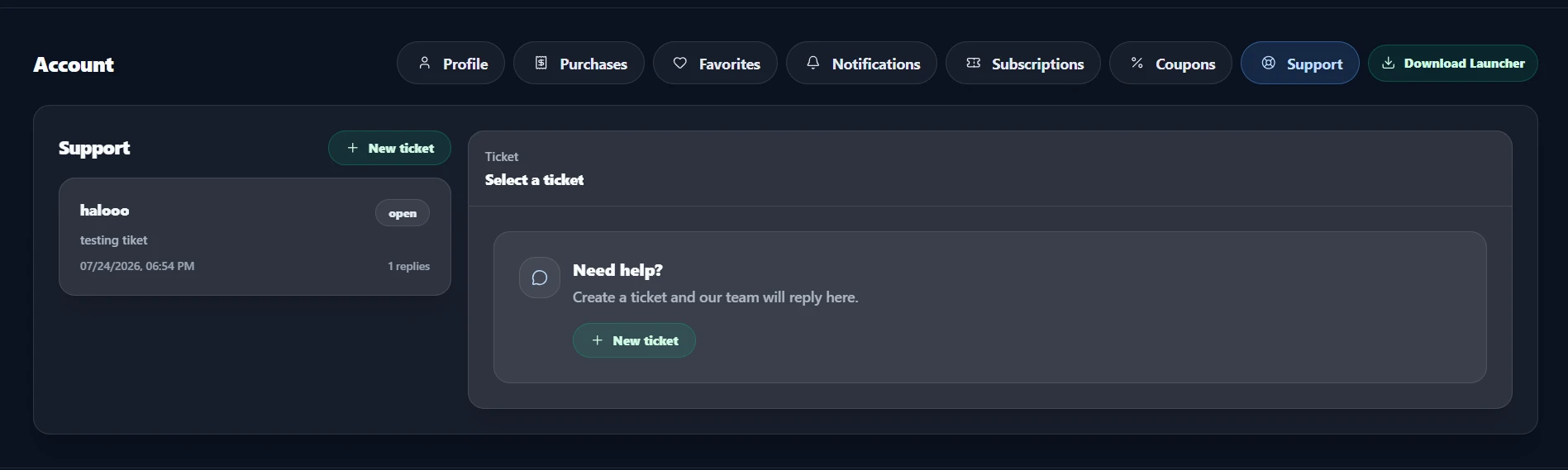 Halaman Support di akun DigitalDepot.id untuk membuat dan melacak tiket